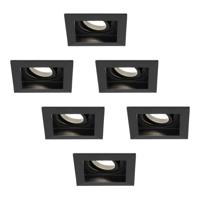 Set van 6 Fresno LED inbouwspots vierkant - GU10 - 4 Watt 345 Lumen - 4000K neutraal wit - Dimbaar - Kantelbaar - Verzonken - IP20 voor binnen - Zwart - Anti-glare - thumbnail