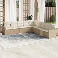 9-delige Loungeset met kussens poly rattan beige - thumbnail