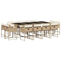 13-delige Tuinset met kussens poly rattan beige - thumbnail