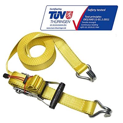 Masterlock Ratchet tie down with J hooks 8,25m - colour : yellow - PVC grip on ra - 3059EURDAT
