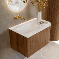 Mondiaz KURVE-DLUX 75 cm Onderkast Greeploos 1 Lade Met Deuren Walnut, Wastafel Solid Surface Links Ostra 0 Kraangaten Zonder Spiegel (KRVGRU75R1L1D0KL-Wal/Ost) - thumbnail