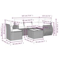 6-delige Loungeset met kussens poly rattan grijs - thumbnail