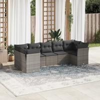7-delige Loungeset met kussens poly rattan grijs - thumbnail