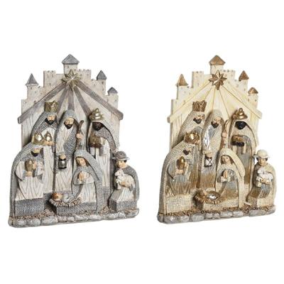 Kerststal set DKD Home Decor Grijs Gouden Hars 22 x 6 x 26 cm (2 Stuks)