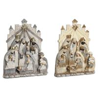 Kerststal set DKD Home Decor Grijs Gouden Hars 22 x 6 x 26 cm (2 Stuks) - thumbnail