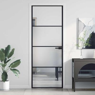 VidaXL Binnendeur smal 76x201,5 cm gehard glas en aluminium zwart VidaXL Binnendeur smal 76x201,5 cm gehard glas en aluminium zwart