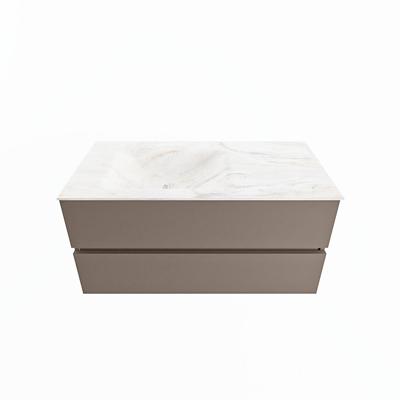 MONDIAZ VICA-DLUX 100cm badmeubel onderkast Smoke 2 lades. Inbouw wastafel CLOUD links zonder kraangat, kleur Ostra.