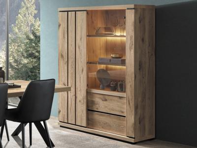 Vitrinekast STEFALIS 2 deuren 2 lades canyon eik Vitrinekast STEFALIS 2 deuren 2 lades canyon eik