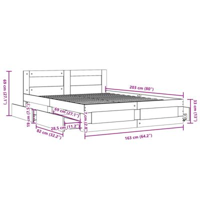 Bedframe met hoofdbord sonoma eikenkleurig 160x200 cm