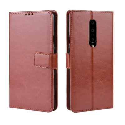 Retro Crazy Horse textuur horizontale Flip lederen case voor OnePlus 7 Pro met houder & kaartsleuven & fotolijstjes (bruin)