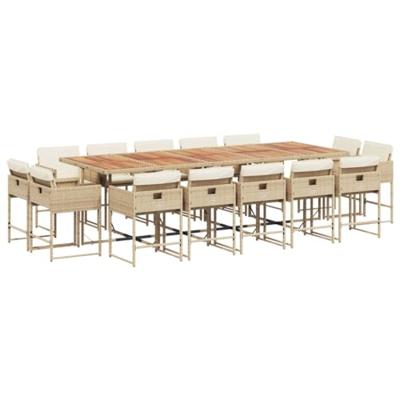 15-delige Tuinset met kussens poly rattan beige