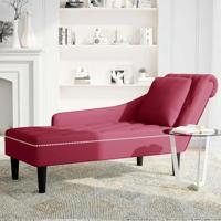 Chaise longue met kussen en rechterarmleuning fluweel wijnrood - thumbnail