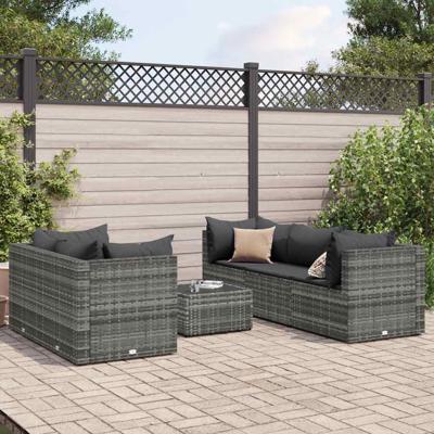 6-delige Loungeset met kussens poly rattan grijs