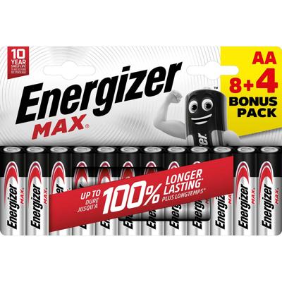 Energizer batterijen Max AA, blister van 8 stuks + 4 stuks gratis