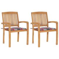 Tuinstoelen 2 st met rood geruite kussens massief teakhout - thumbnail