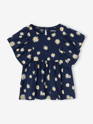 Shirt-blouse voor meisjes met motiefjes marineblauw