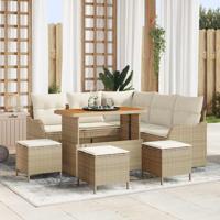 Tuinbankenset met kussen 9 pcs Beige poly rattan - thumbnail