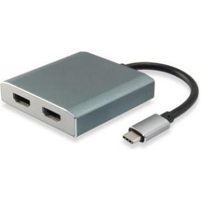Equip 133464 usb type c to 2x hdmi female adapter, 2160p@30 hz, usb3.1 gen1, grey