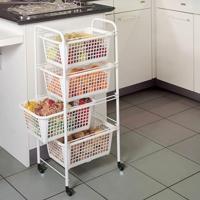 Metaltex Opbergrek met Wielen + 4 Manden 83x38x30 cm Wit - thumbnail