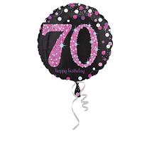 FolieBallon 70 jaar happy birthday sparkling pink 43cm - thumbnail