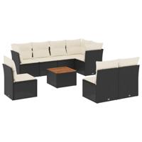 9-delige Loungeset met kussens poly rattan zwart - thumbnail