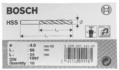 Bosch Accessories 2608597229 HSS Metaal-spiraalboor 3.8 mm Gezamenlijke lengte 55 mm Rollenwals DIN 1897 Cilinderschacht 10 stuk(s)