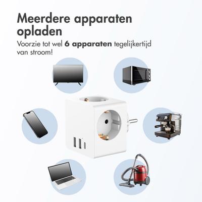 Accezz PowerCube 6-in-1 1x USB-C+2x USB-A+3x stopcontact 4000W Oplader Wit Accezz PowerCube 6-in-1 1x USB-C+2x USB-A+3x stopcontact 4000W Oplader Wit