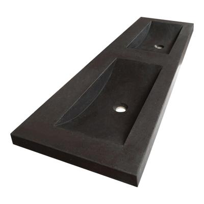 Brauer Magma Wastafel - 140 cm - met 2 Spoelbakken en 0 Kraangaten - Natuursteen Basalt Antraciet