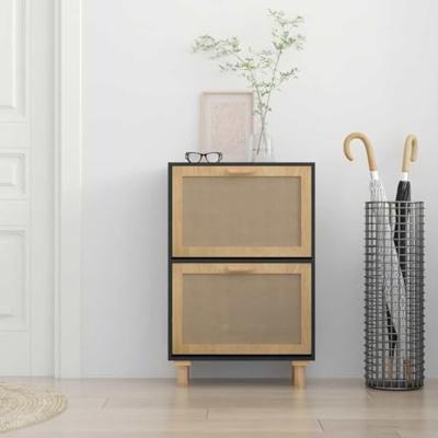 VidaXL Schoenenkast 52x25x80 cm bewerkt hout en rattan zwart