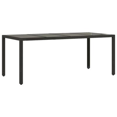 Tuintafel met glazen blad 190x90x75 cm poly rattan zwart - thumbnail
