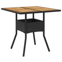 Tuintafel met acaciahouten blad 80x80x75 cm poly rattan zwart - thumbnail
