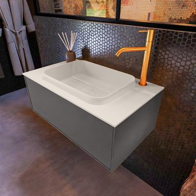 Badkamermeubelset Mondiaz Erin 80 cm met 1 Lade met RIDGE Wastafel Midden Linen met 1 kraangat Greeploos Mat Dark Grey