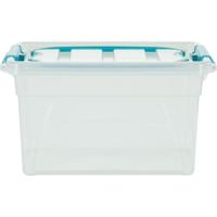Whitefurze Carry Box opbergdoos 7 liter, transparant met blauwe handvaten - thumbnail