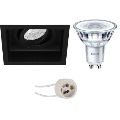 LED Spot Set - Pragmi Domy Pro - GU10 Fitting - Inbouw Vierkant - Mat Zwart - Verdiept - Kantelbaar - 105mm - Philips - CorePro 830 36D - 4.6W - Warm Wit 3000K