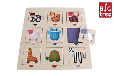Houten Inlegpuzzel Zoek het Dier bij de Kleur, 9st.