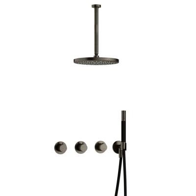 Hotbath Cobber - CB7067 - Inbouw Regendoucheset - Verouderd Ijzer - 2 Stopkranen - Thermostatisch - Plafondbuis 30 cm - Hoofddouche 300 mm - Staafhanddouche - met M106 - Waterbesparend