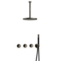 Hotbath Cobber - CB7067 - Inbouw Regendoucheset - Verouderd Ijzer - 2 Stopkranen - Thermostatisch - Plafondbuis 30 cm - Hoofddouche 300 mm - Staafhanddouche - met M106 - Waterbesparend - thumbnail