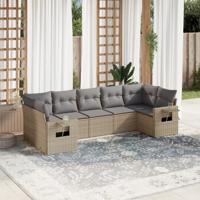 7-delige Loungeset met kussens poly rattan beige - thumbnail