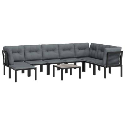 9-delige Loungeset poly rattan zwart en grijs