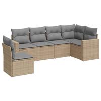 6-delige Loungeset met kussens poly rattan beige - thumbnail