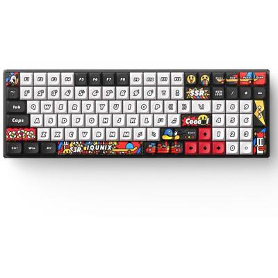 Iqunix F97 Graffiti Diary Wireless Mechanical Keyboard, gaming toetsenbord (Zwart/wit, US lay-out, Cherry MX Brown, RGB leds, 96%, Hot-swappable, PBT, 2.4GHz | Bluetooth 5.1 | USB-C)
