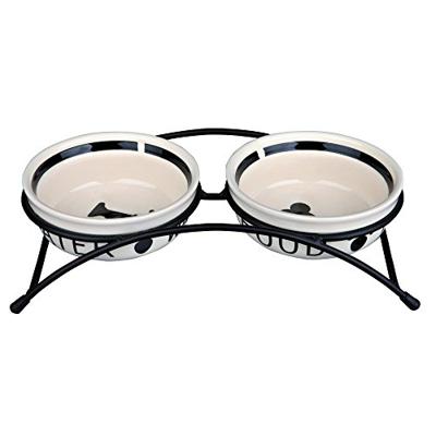 TRIXIE VOERBAK / DRINKBAK SET EAT ON YOUR FEET WIT / ZWART 2X1,6 LTR 20 CM