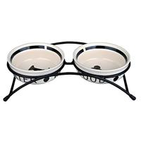 TRIXIE VOERBAK / DRINKBAK SET EAT ON YOUR FEET WIT / ZWART 2X1,6 LTR 20 CM - thumbnail