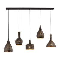 Freelight Hanglamp Fuoco Bruin Zwart 5 Lichts Balk 120cm E27 Fitting - thumbnail