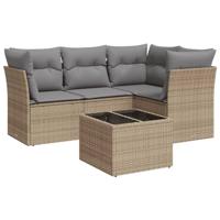 5-delige Loungeset met kussens poly rattan beige - thumbnail