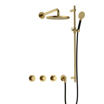 Hotbath Cobber X - CX7067 - Inbouw Regendoucheset - Geborsteld Messing PVD - 2 Stopkranen - Thermostatisch - Wandarm 40 cm - Hoofddouche 200 mm - Ronde Handdouche 3 Standen - Glijstang 900 mm - Waterbesparend