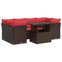 7-delige Loungeset met kussens poly rattan acacia bruin - thumbnail