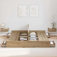 Opbergbedframe met lade artisanaal eikenkleurig 200 x 200 cm - thumbnail