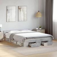 Bedframe met lades bewerkt hout betongrijs 135x190 cm - thumbnail