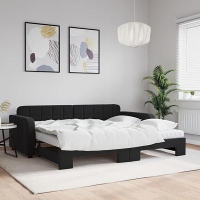 Slaapbank onderschuifbed en matrassen 90x190 cm fluweel zwart